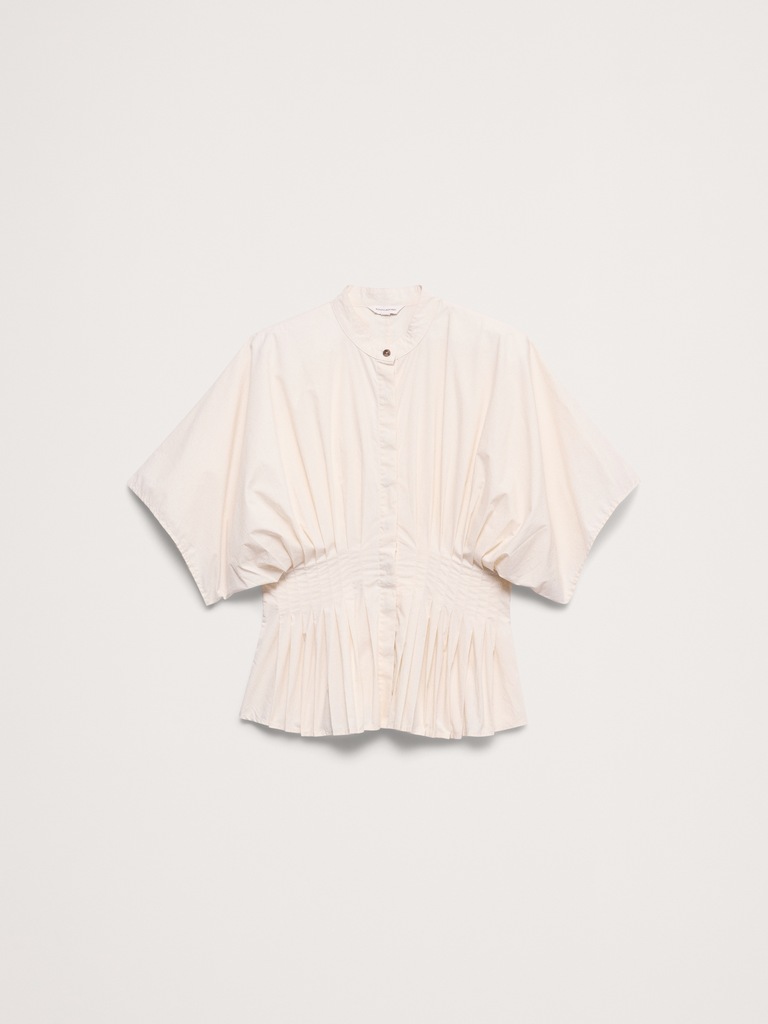 Cotton Poplin Pleated-Waist Top