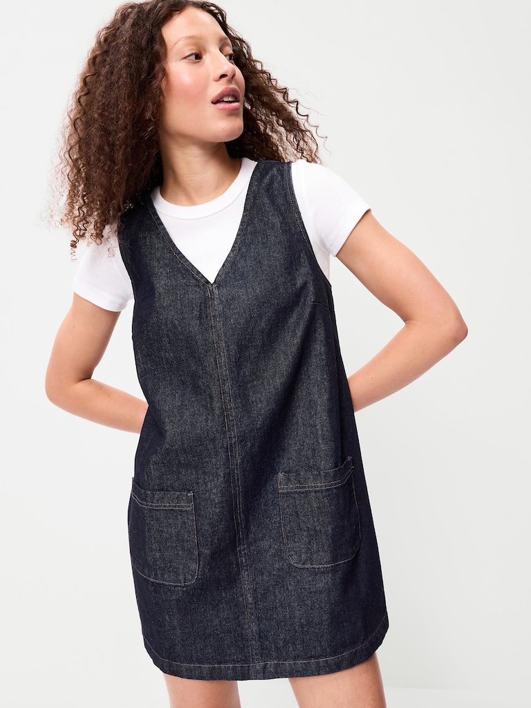 Robe courte en denim à poches appliquées