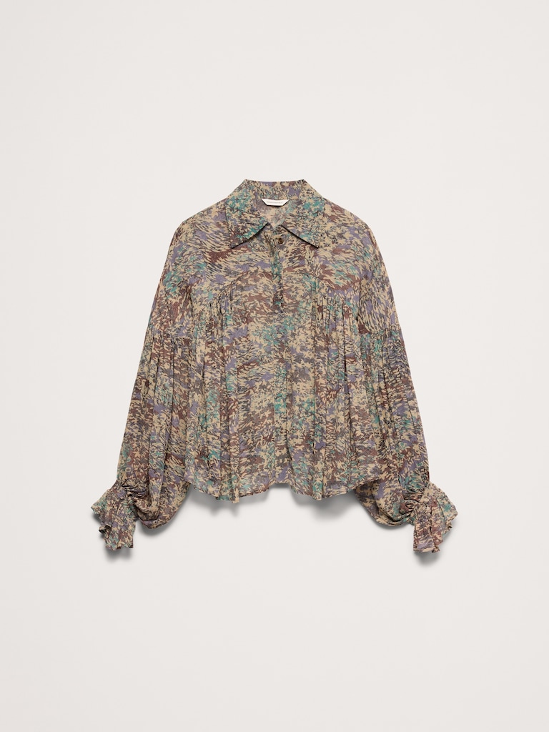 Viscose Balloon-Sleeve Blouse