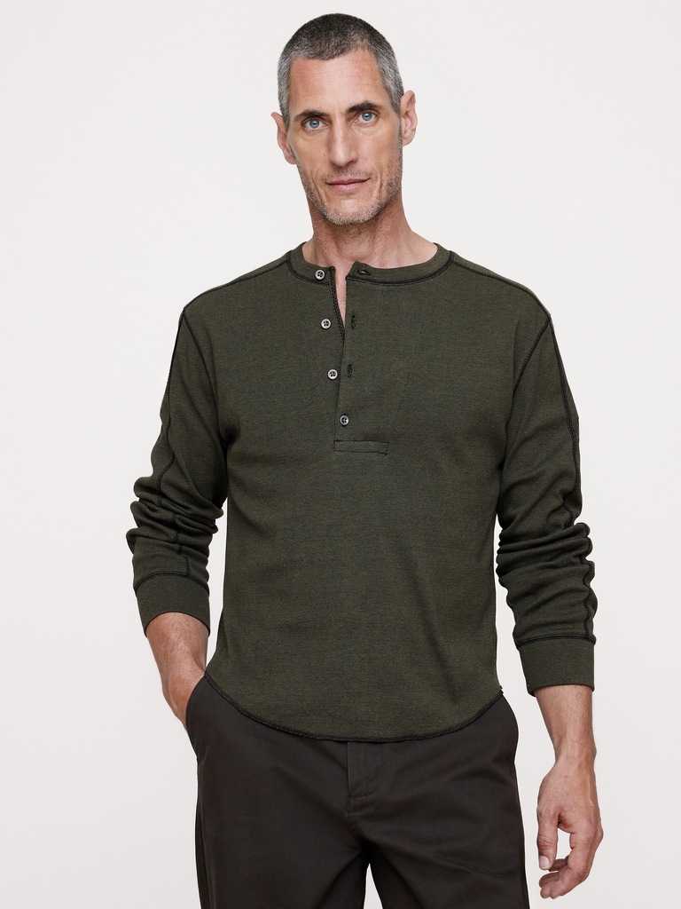 Ribbed Cotton Henley T-Shirt