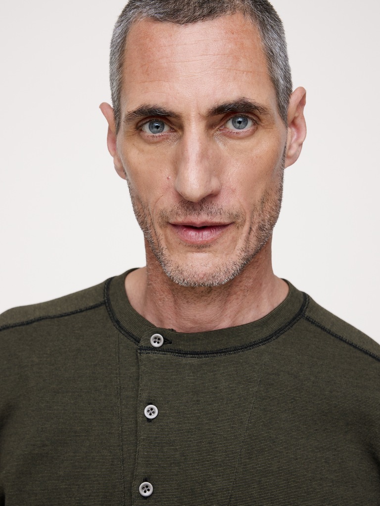 Ribbed Cotton Henley T-Shirt