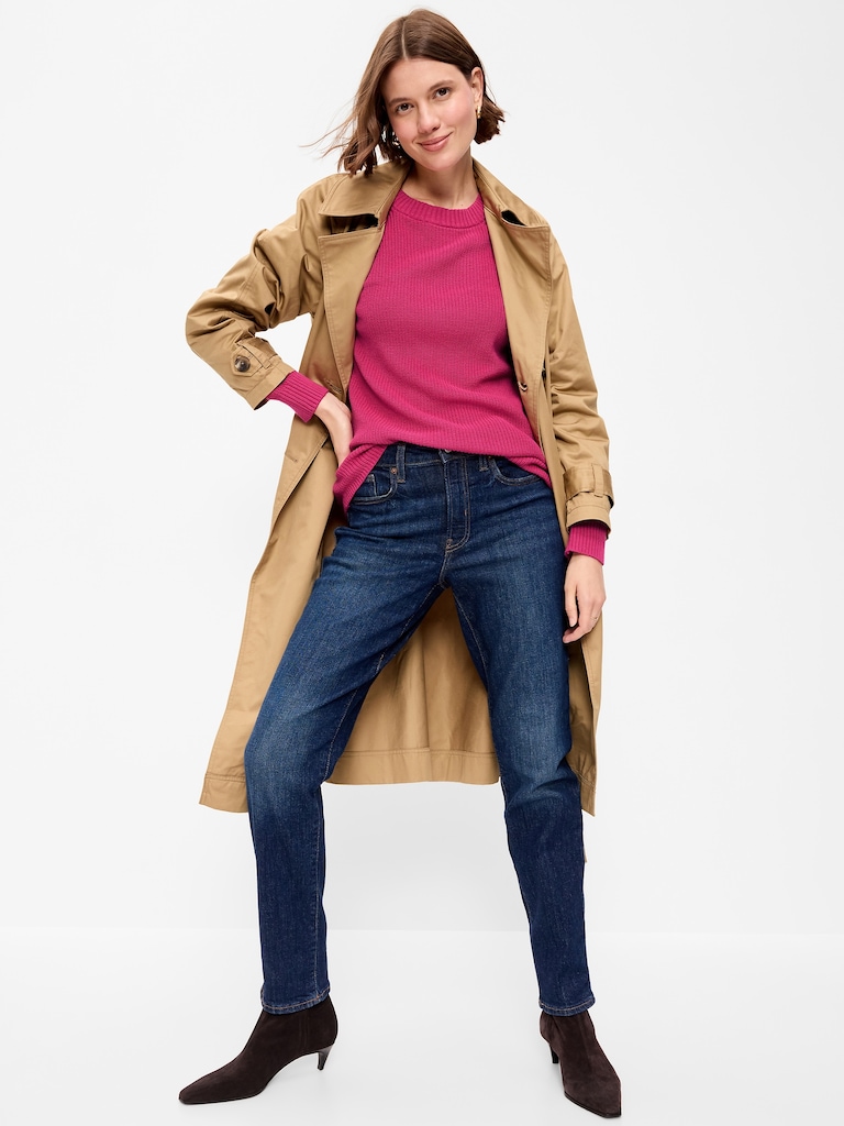 Crew-Neck Shaker Stitch Tunic Sweater