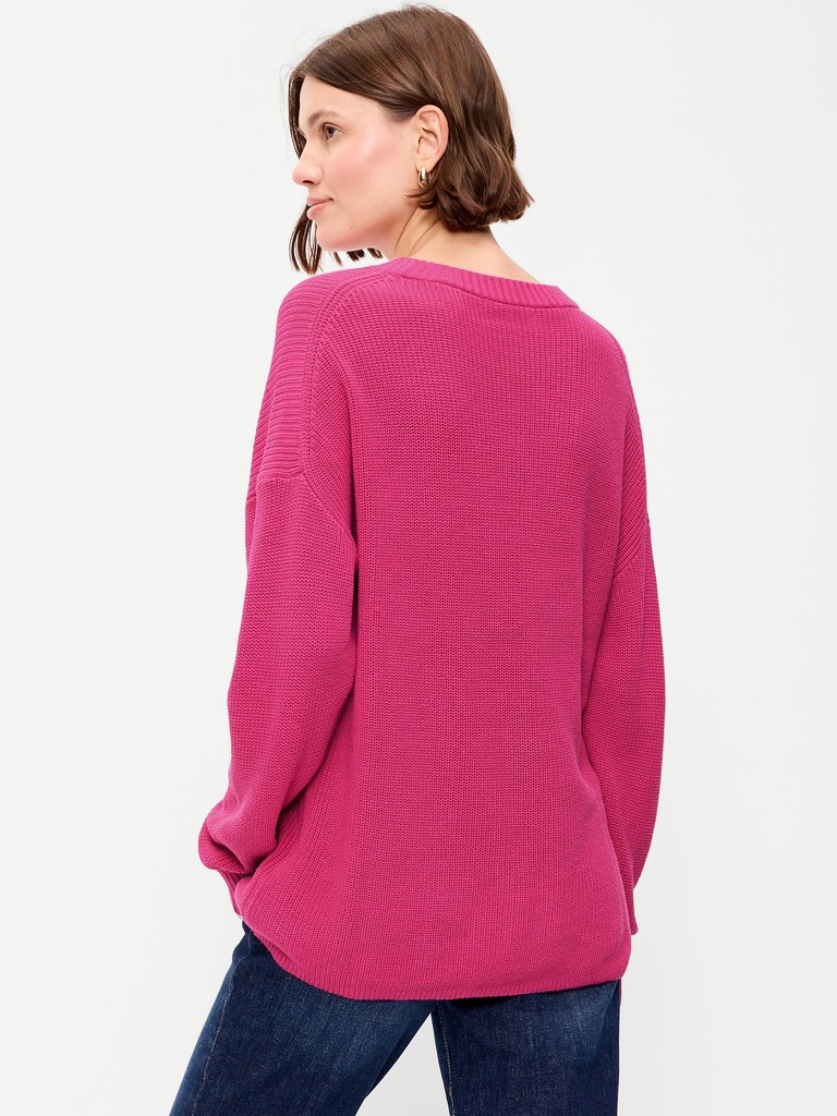 Crew-Neck Shaker Stitch Tunic Sweater