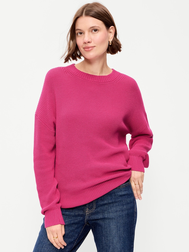 Crew-Neck Shaker Stitch Tunic Sweater