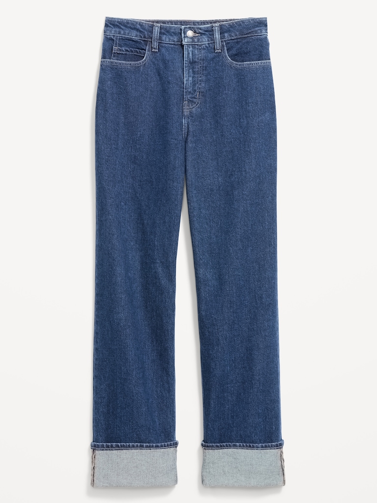 Curvy Extra High-Waisted Cuffed Wide-Leg Jeans