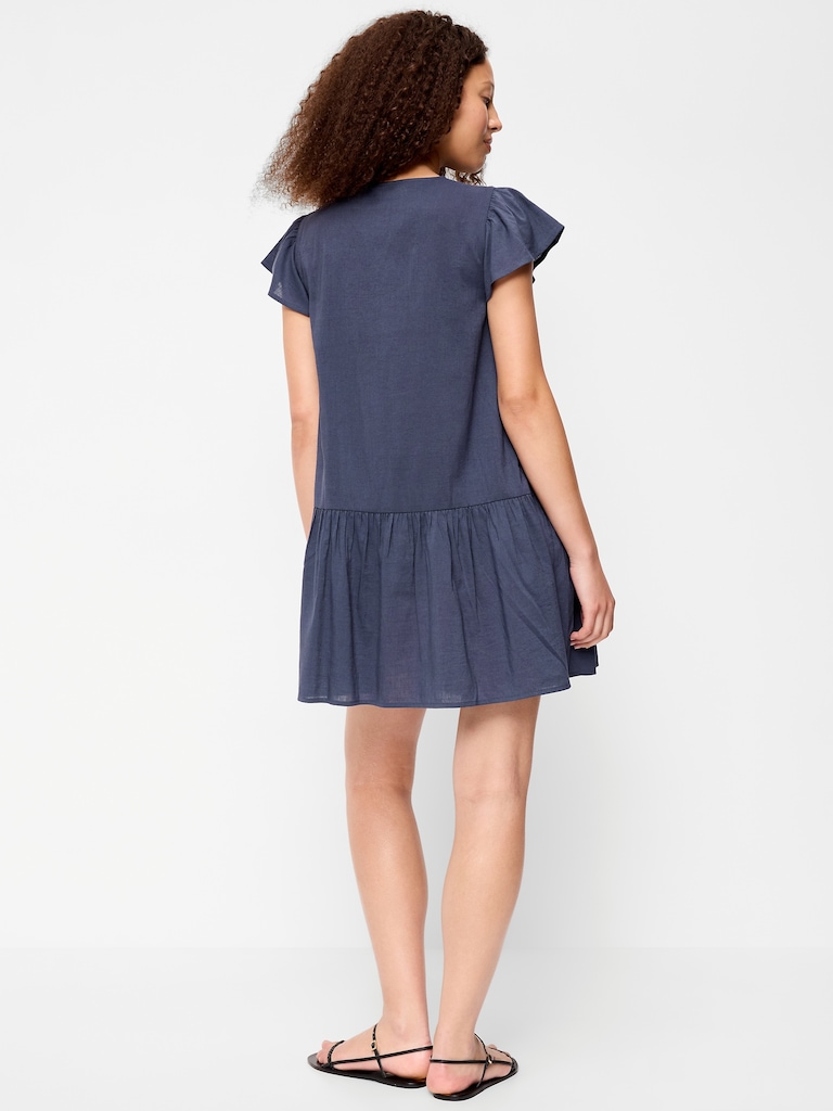 Flutter-Sleeve Mini Swing Dress
