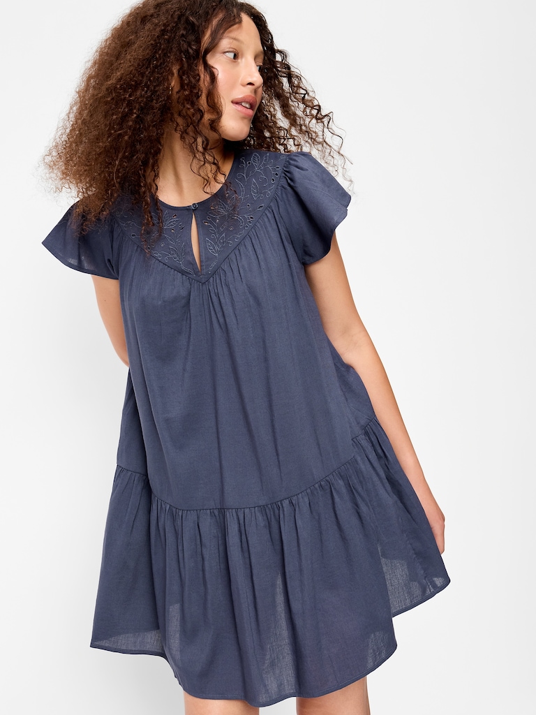 Flutter-Sleeve Mini Swing Dress