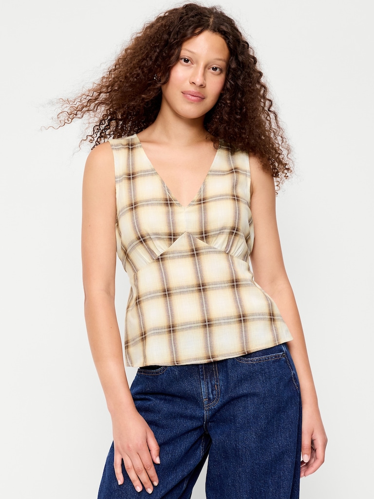 Sleeveless V-Neck Tie-Back Top