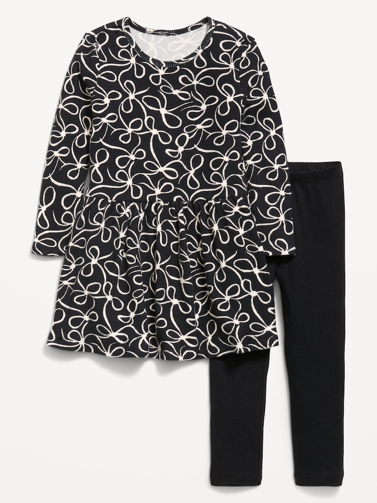 Printed Waffle Knit Dress and Leggings Set for Toddler Girls