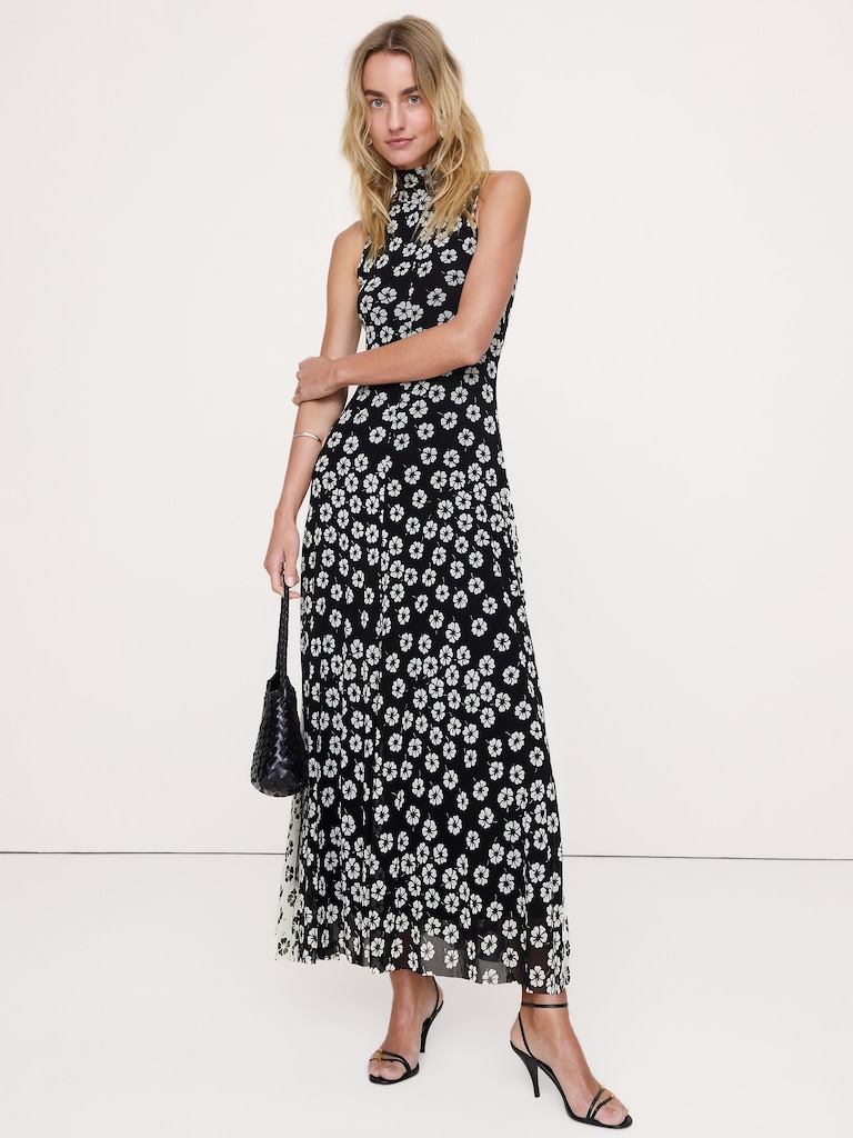 Mesh Tie-Neck Maxi Dress