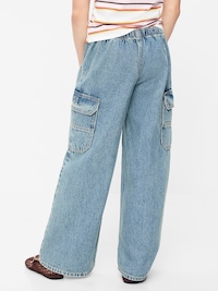 Pull-On Low-Rise Super Baggy Wide-Leg Cargo Jeans for Girls