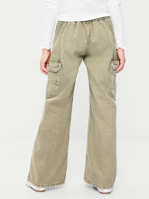 Pull-On Low-Rise Super Baggy Wide-Leg Cargo Jeans for Girls