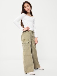 Pull-On Low-Rise Super Baggy Wide-Leg Cargo Jeans for Girls