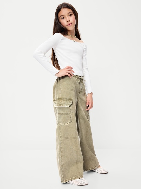 Pull-On Low-Rise Super Baggy Wide-Leg Cargo Jeans for Girls