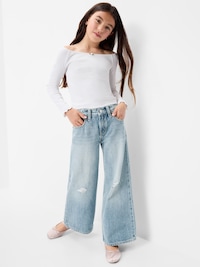 Mid-Rise Ripped Super Baggy Wide-Leg Jeans for Girls