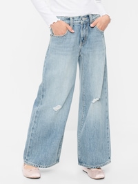 Mid-Rise Ripped Super Baggy Wide-Leg Jeans for Girls