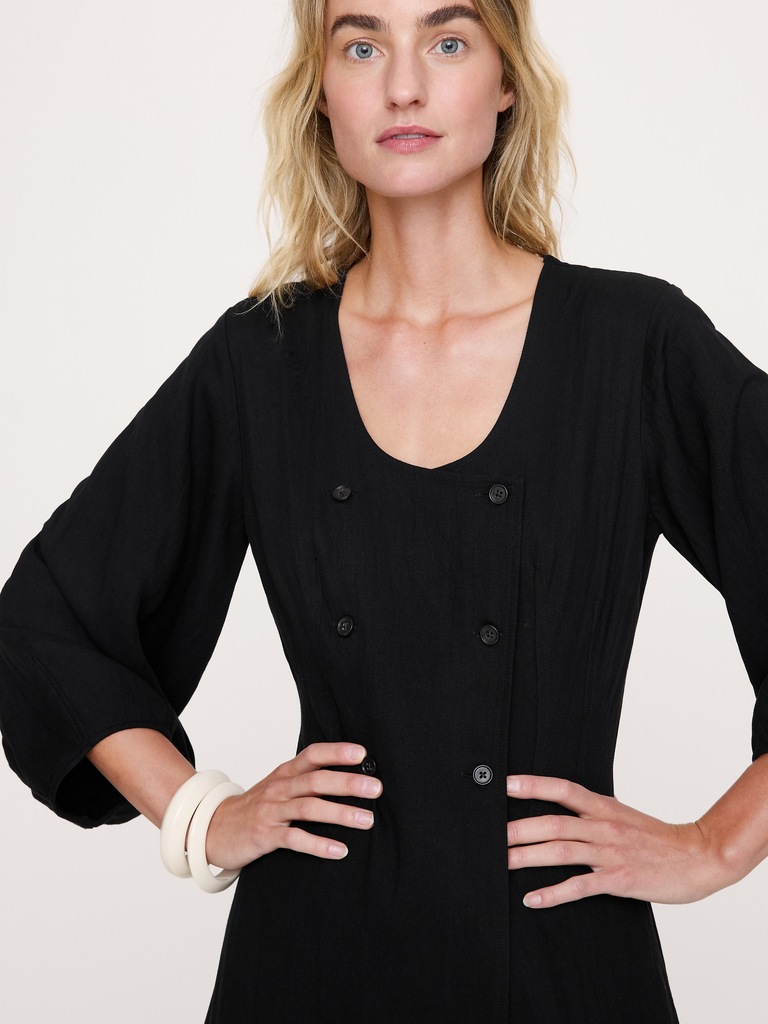 Drapey Twill Buttoned Maxi Dress
