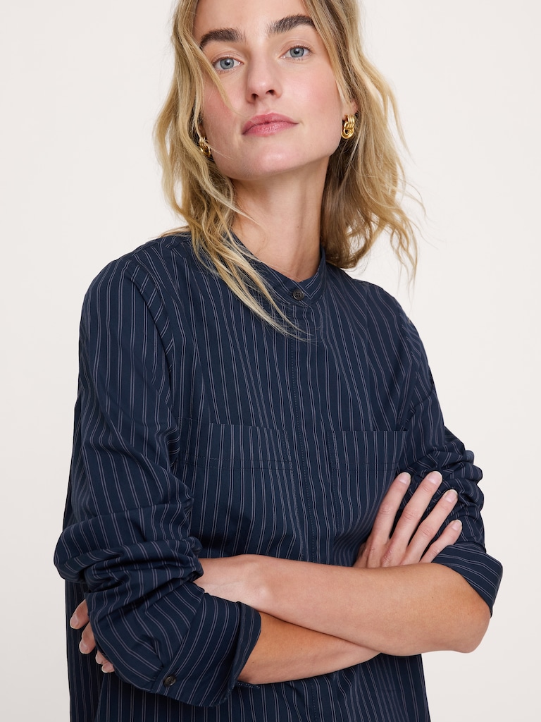 Cotton Trapeze Mini Shirt Dress
