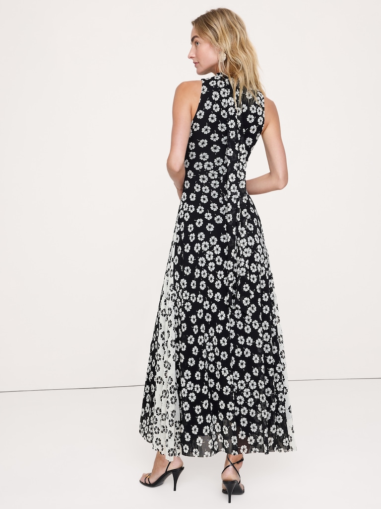 Mesh Tie-Neck Maxi Dress