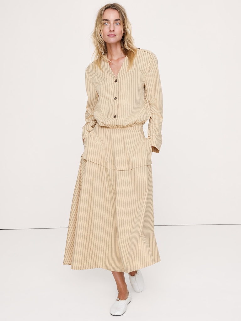 Cotton Poplin Bubble-Hem Shirt
