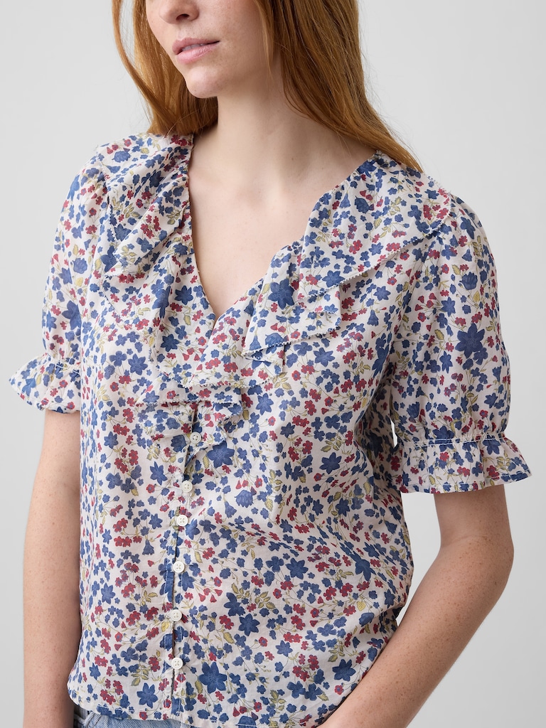 Relaxed V-Neck Ruffle Top