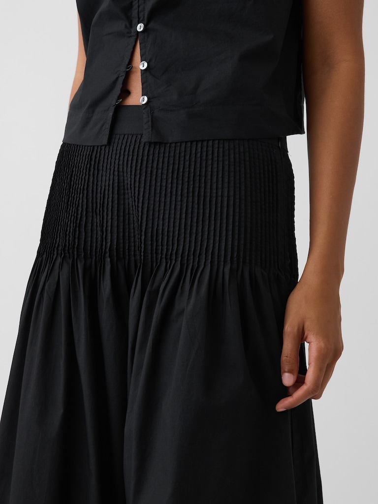 Poplin Pintuck Maxi Skirt