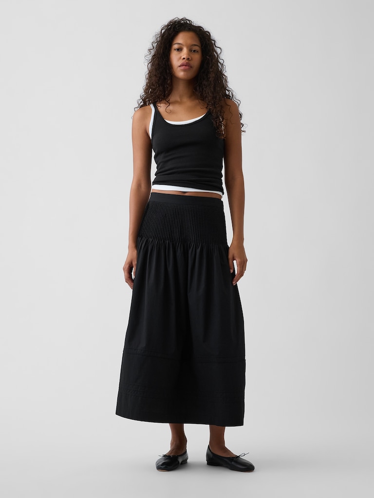 Poplin Pintuck Maxi Skirt