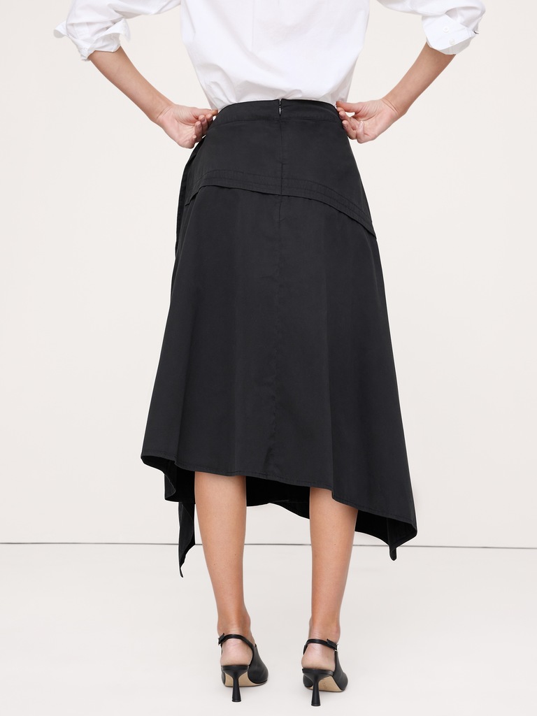Cotton Twill Asymmetrical Wrap Midi Skirt