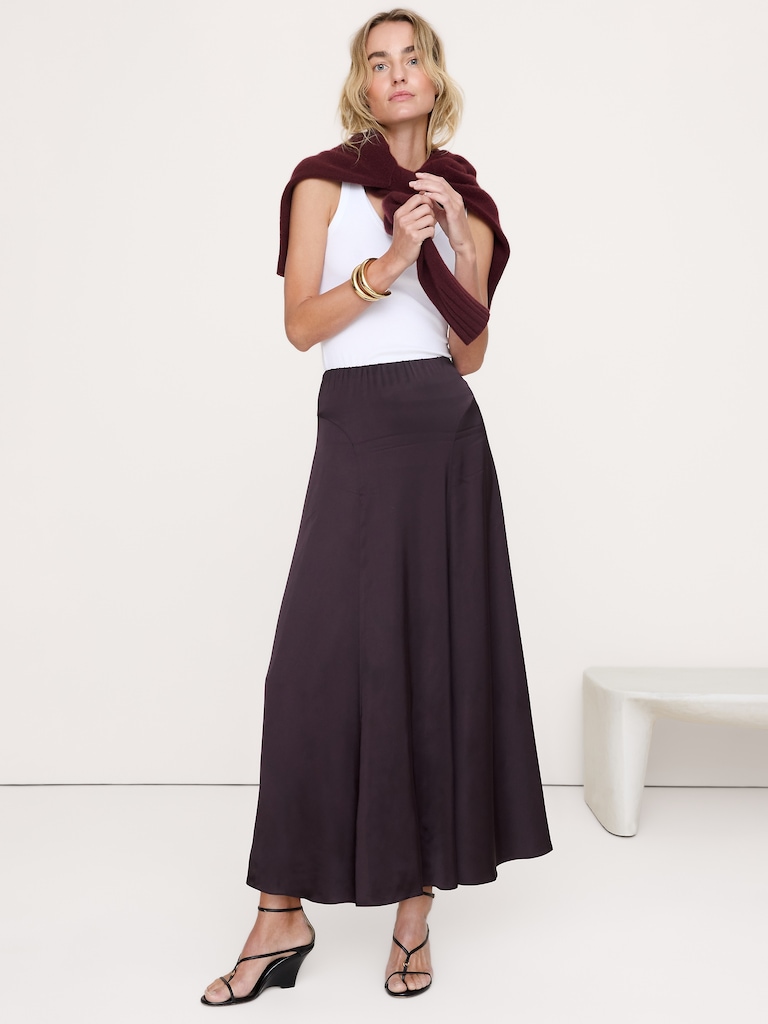 Stretch-Satin Maxi Skirt