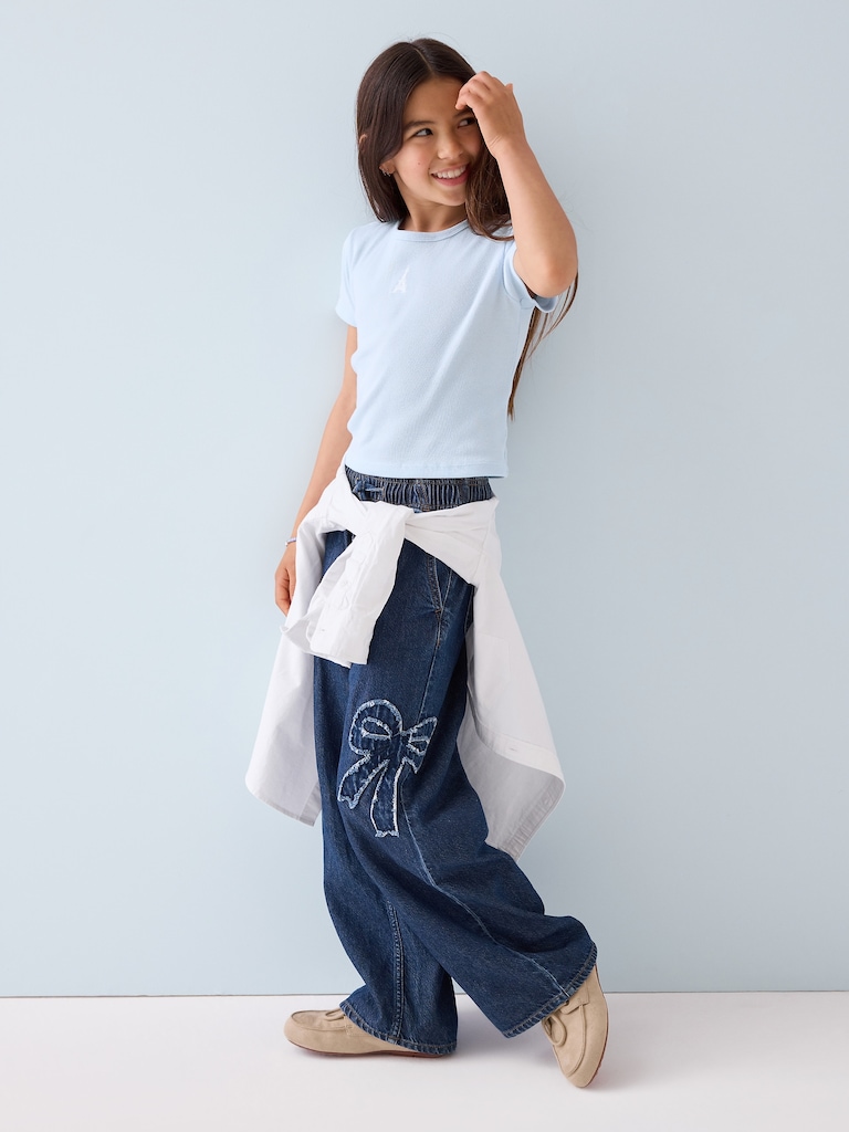 Kids Mid Rise Pull-On Wide-Leg Jeans