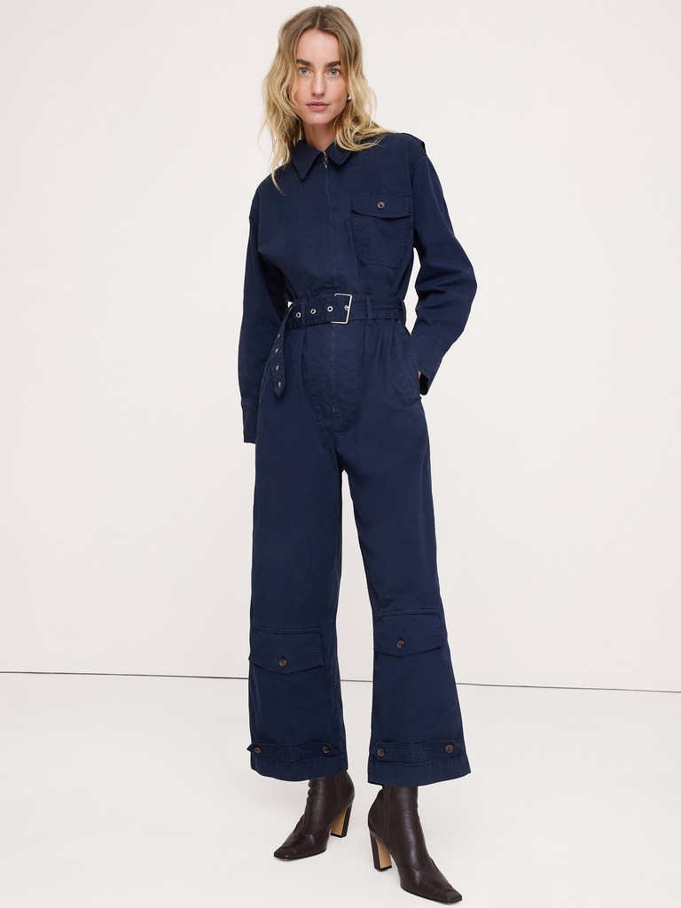 Cotton Twill Zip Jumpsuit