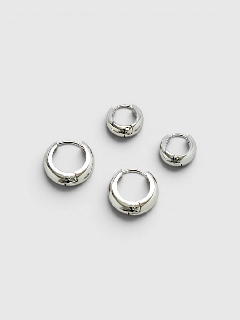 Admiral Row Silver Medium Double Pack - Hoop Earrings