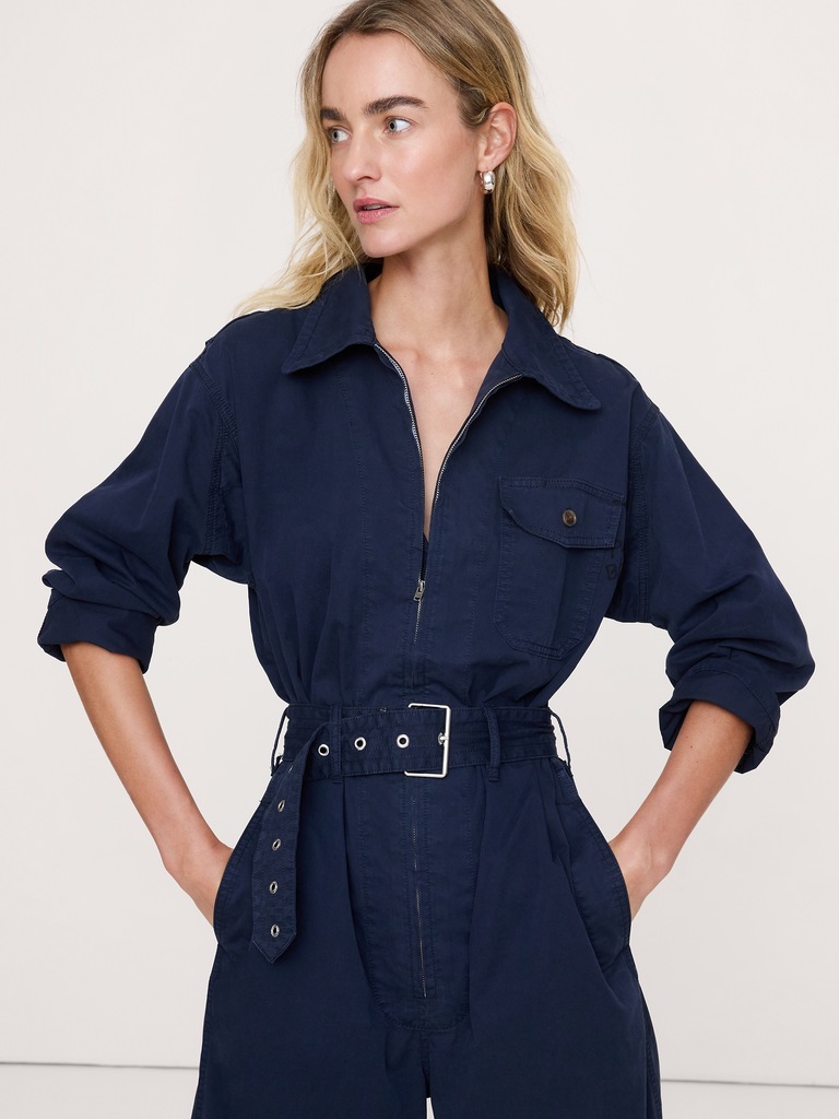 Cotton Twill Zip Jumpsuit