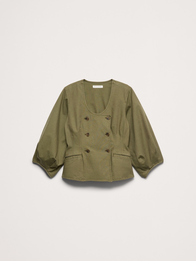 Cotton Canvas Puff-Sleeve Top