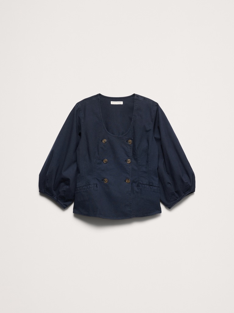 Cotton Canvas Puff-Sleeve Top
