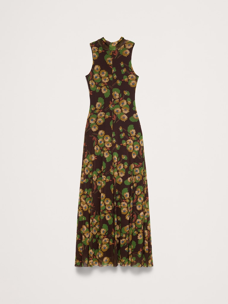 Mesh Tie-Neck Maxi Dress