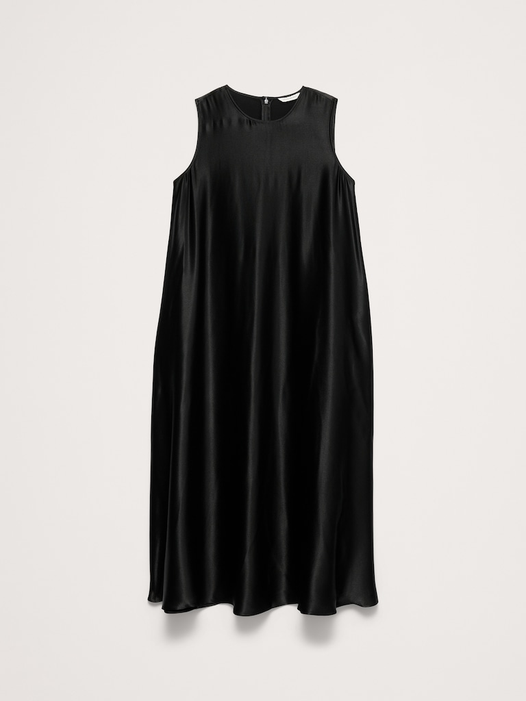 Italian Satin Sleeveless Trapeze Dress