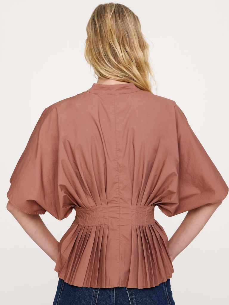 Haut à taille plissée en popeline de coton