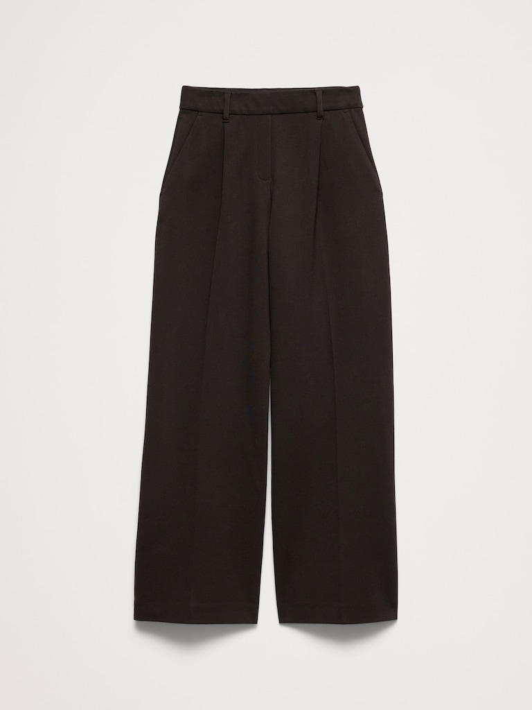 High-Rise Wide-Leg Drapey Ponte Pull-On Pant