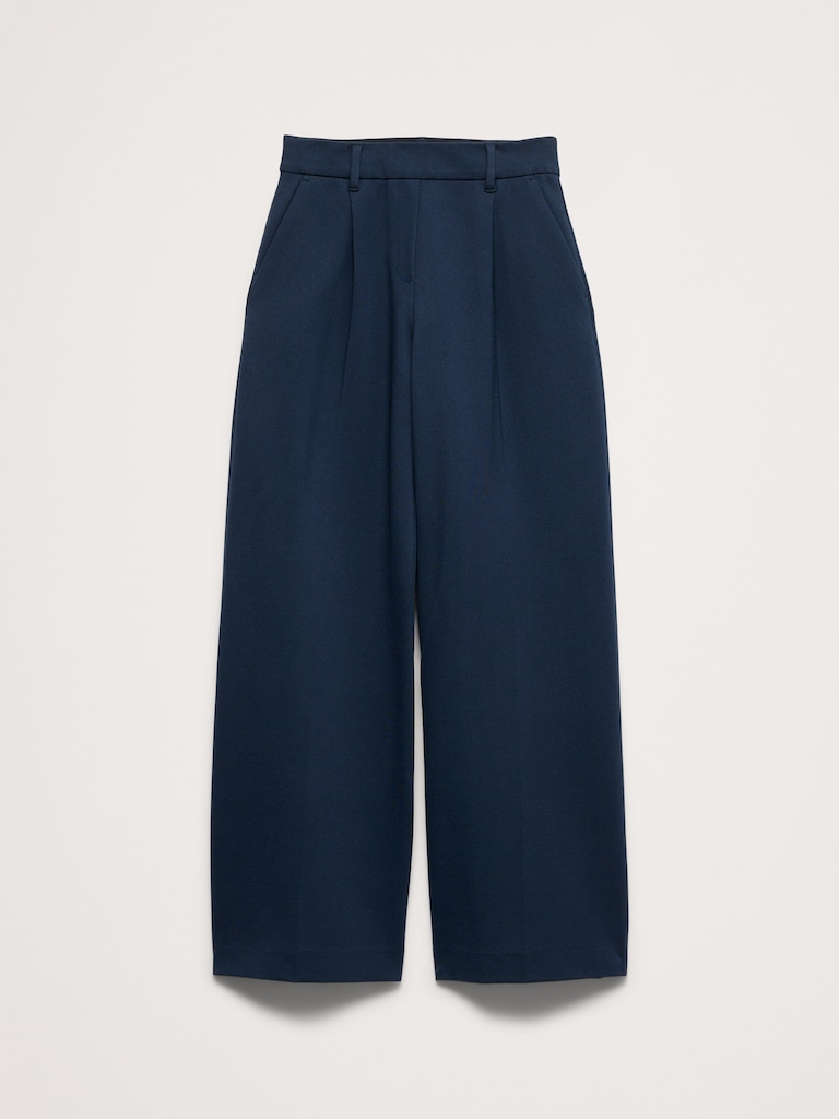High-Rise Wide-Leg Drapey Ponte Pull-On Pant