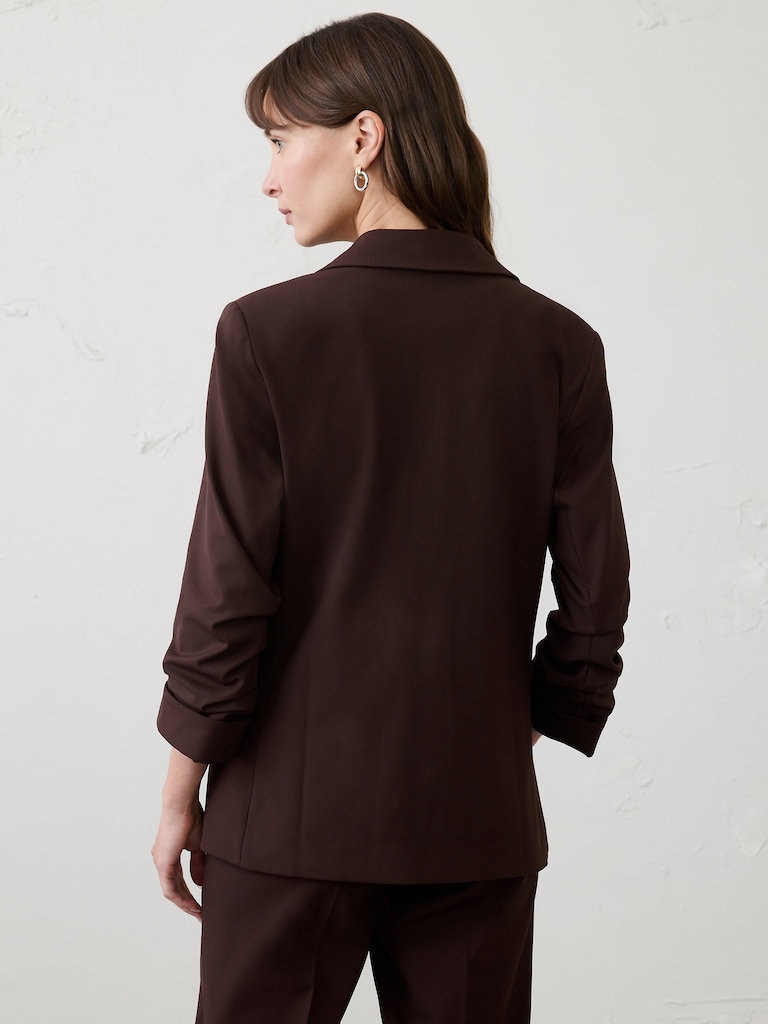 Sculpted Stretch Ruched-Sleeve Blazer