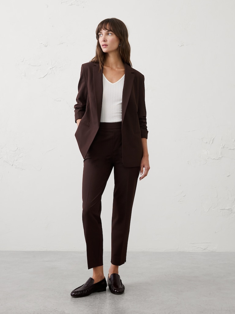 Sculpted Stretch Ruched-Sleeve Blazer