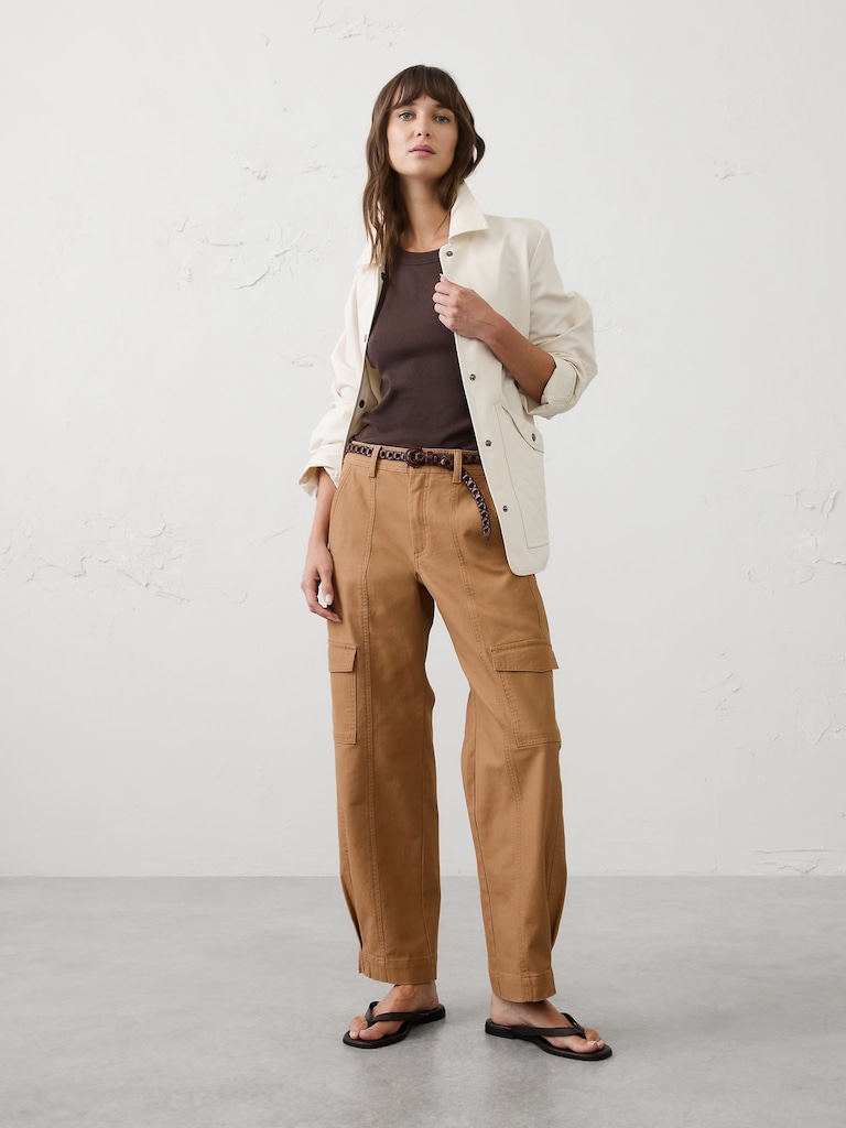 Tapered Mid-Rise Cargo Cotton Canvas Pant