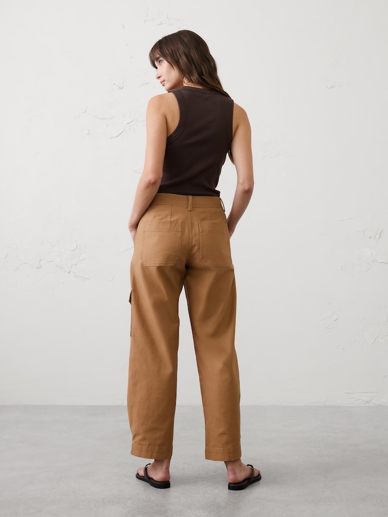 Tapered Mid-Rise Cargo Cotton Canvas Pant