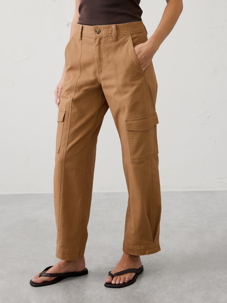 Tapered Mid-Rise Cargo Cotton Canvas Pant
