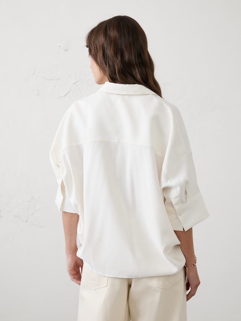 Drapey Twill Collared Popover Top