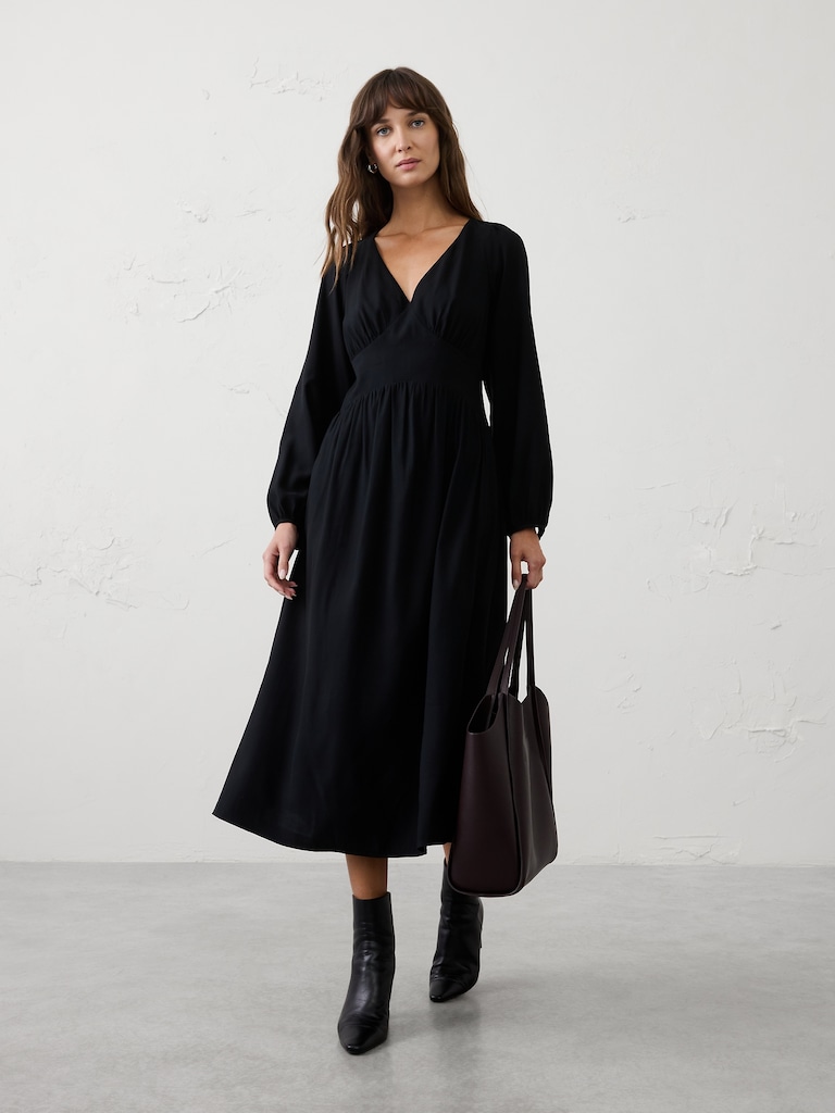 Arched-Yoke Midi Dress