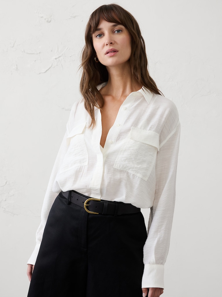 Blouson-Hem Pocket Cropped Shirt