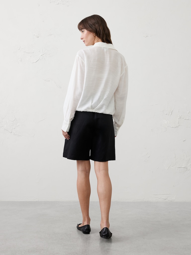 Blouson-Hem Pocket Cropped Shirt