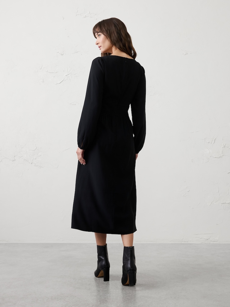Arched-Yoke Midi Dress